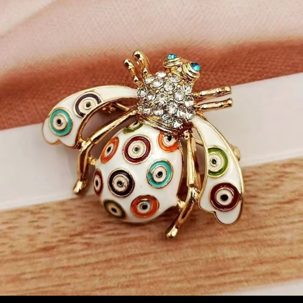 Gold-Tone Multicolor Enamel Bee Brooch with Crystal Accents